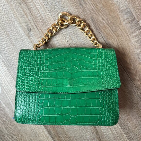 House of Harlow 1960 Croc-embossed Leather Crossbody Green - Picture 3 of 6